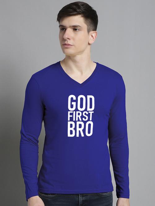 blue cotton chest print tshirt - 20299070 - Standard Image - 0