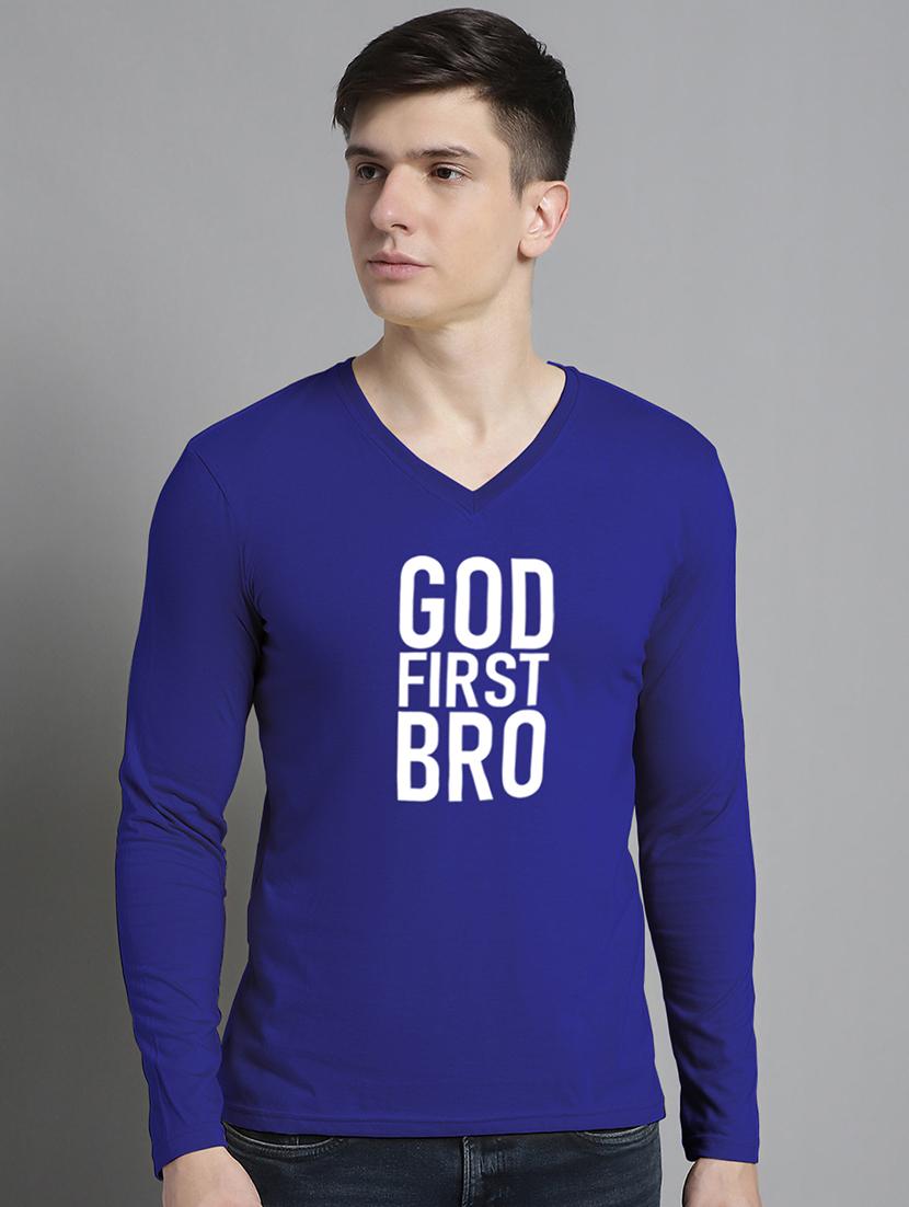 blue cotton chest print tshirt - 20299070 - Zoom Image - 0