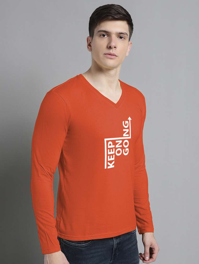 orange cotton chest print tshirt - 20299098 - Standard Image - 2