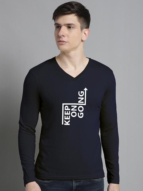 men navy blue cotton chest print t-shirt - 20299100 - Standard Image - 0