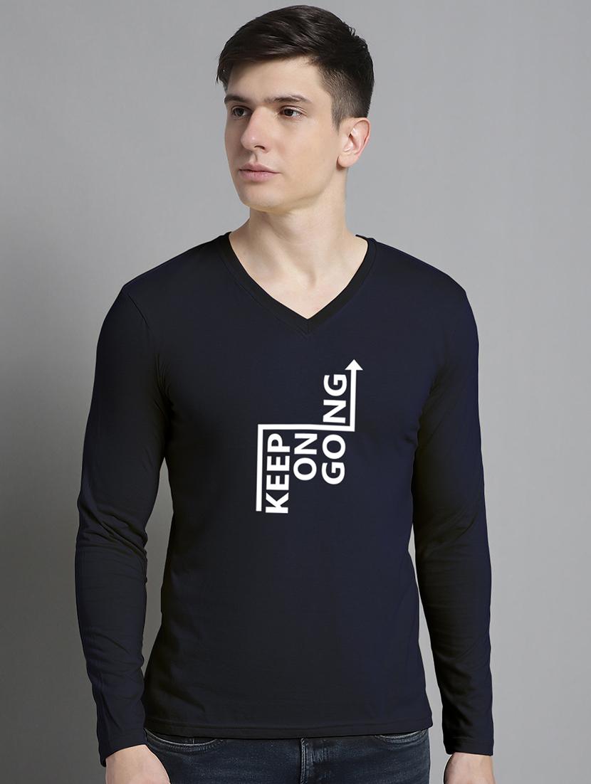 men navy blue cotton chest print t-shirt - 20299100 - Zoom Image - 0