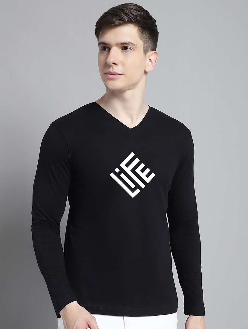 men black cotton chest print t-shirt - 20299109 - Zoom Image - 0