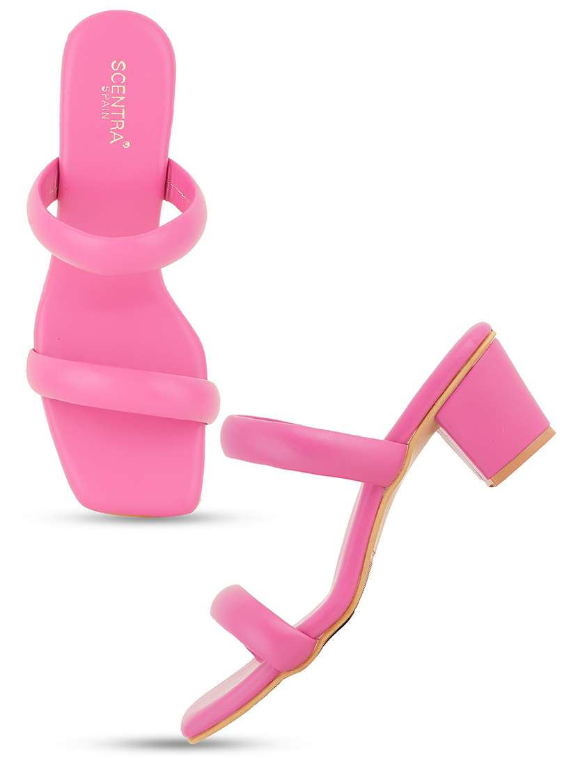 pink solid slip on block heel sandal - 20299158 -  Standard Image - 2