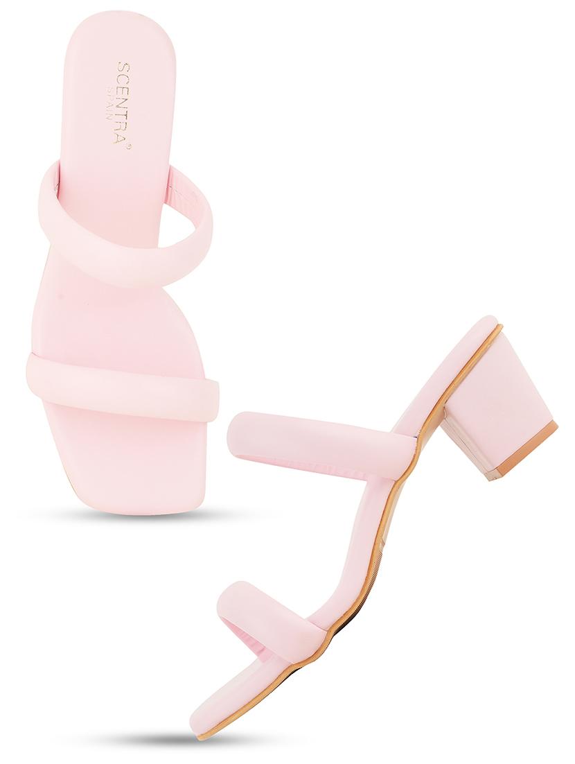 pink solid slip on block heel sandal - 20299159 - Standard Image - 2