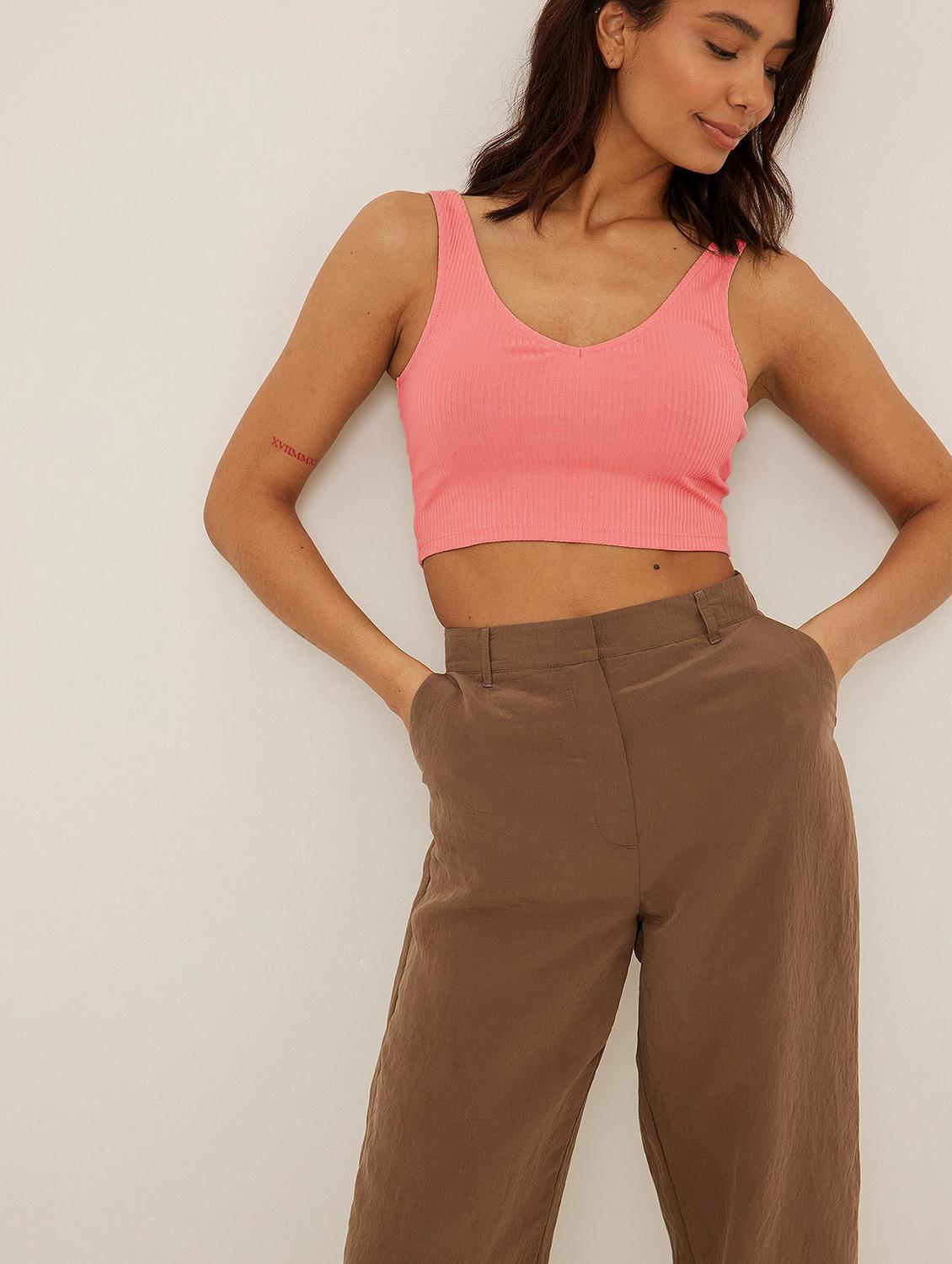 peach solid sleeveless crop tank top - 20299315 - Standard Image - 2
