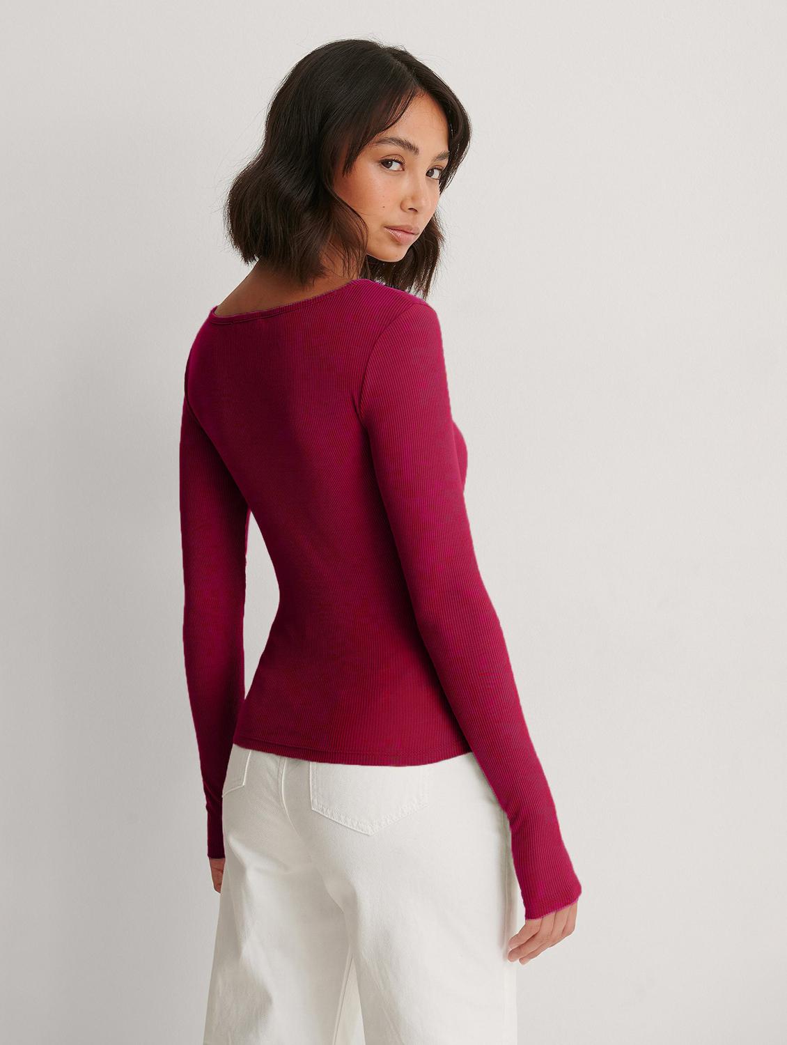 maroon solid long sleeves regular top - 20299349 - Standard Image - 2