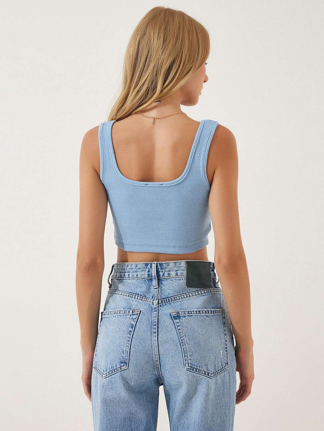 light blue solid crop tank top - 20299375 -  Standard Image - 2