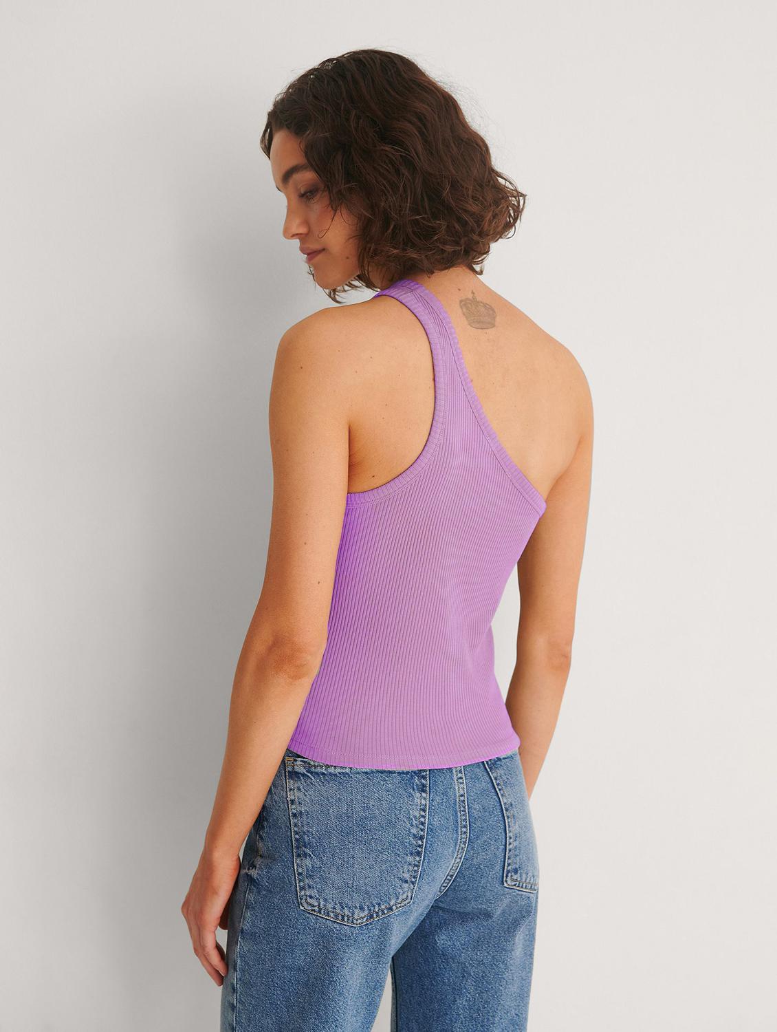 purple solid single shoulder crop top - 20299390 - Standard Image - 2