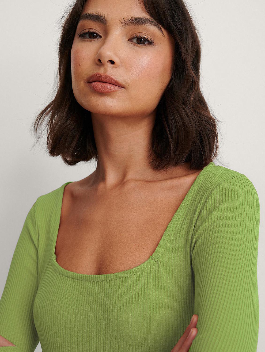 green solid long sleeves long top - 20299404 - Standard Image - 2
