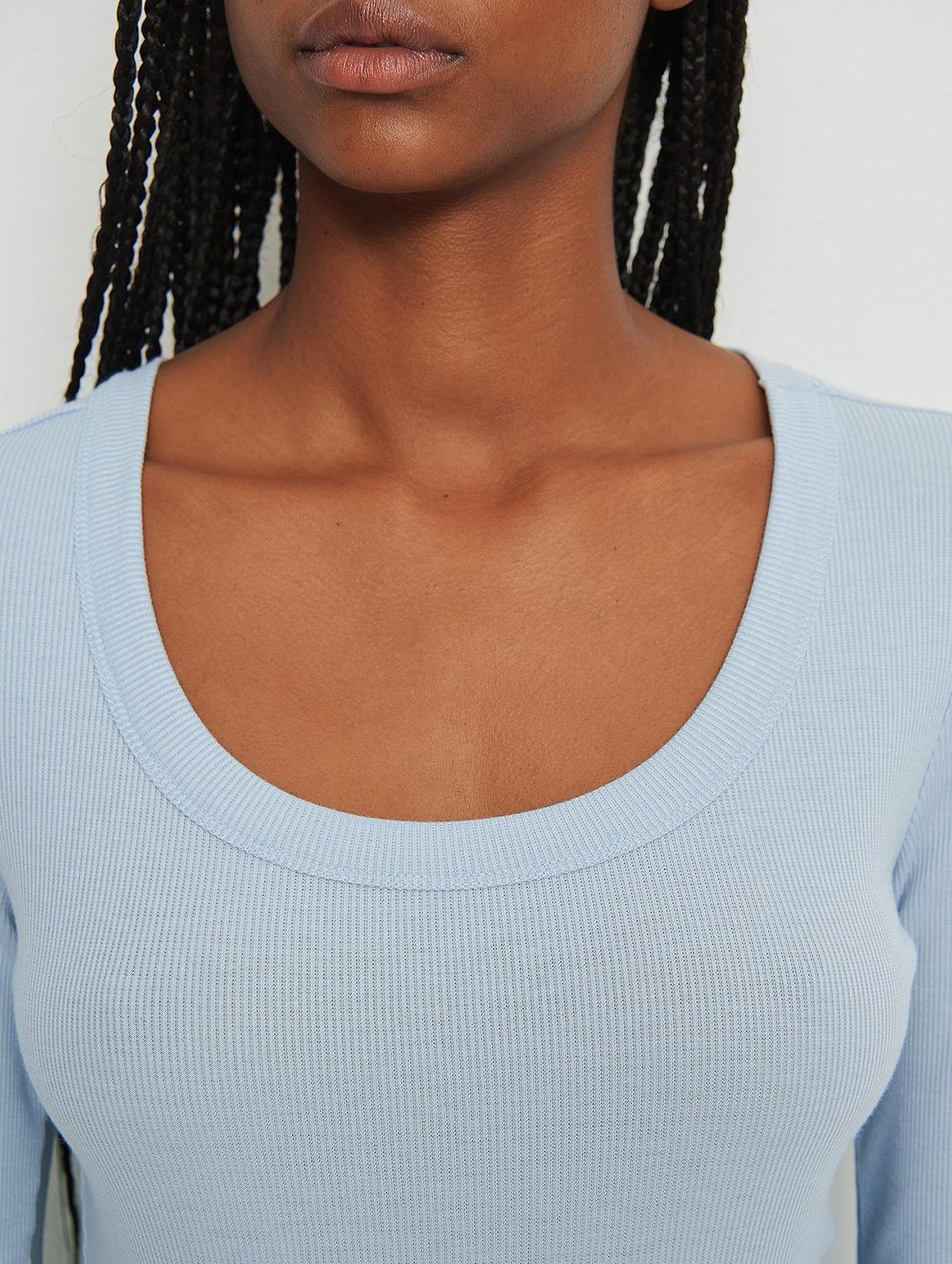 light blue solid long sleeves regular top - 20299429 - Standard Image - 2
