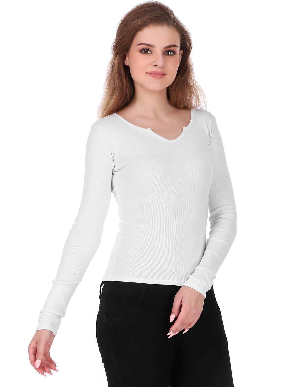 white solid long sleeves regular top - 20299437 - Standard Image - 2