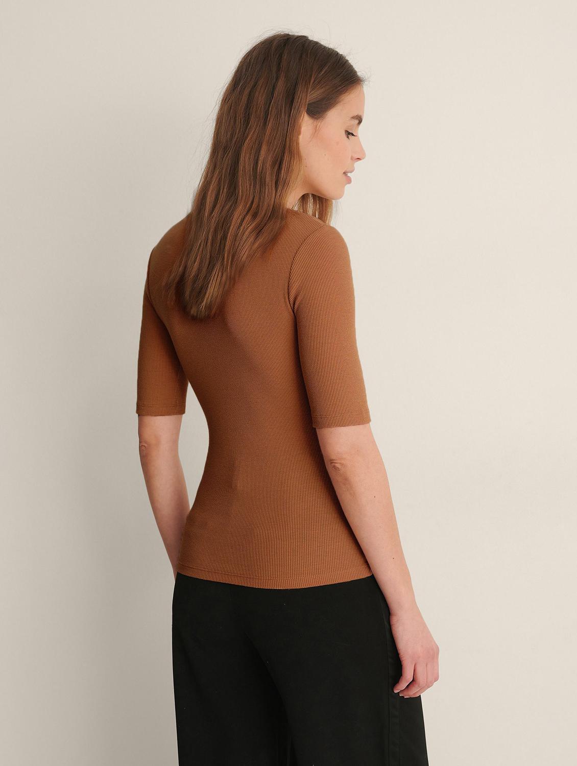 brown solid short sleeves regular top - 20299452 - Standard Image - 2