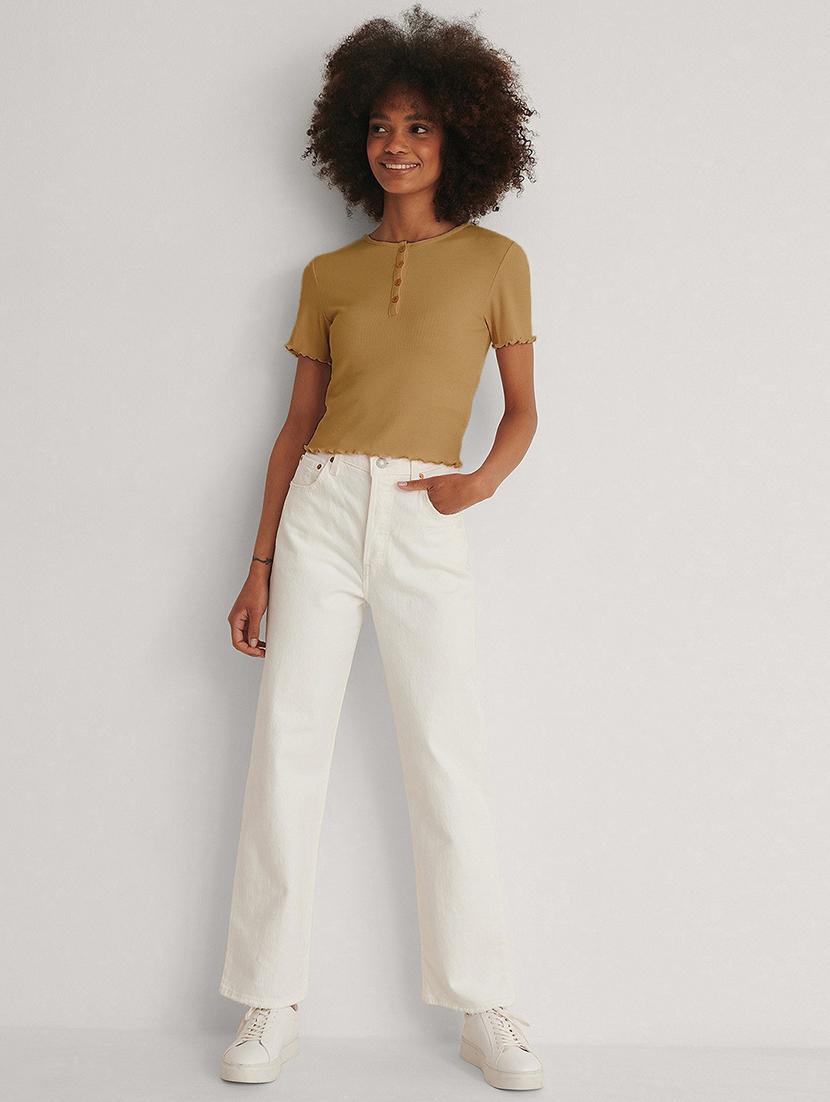 beige solid short sleeves regular top - 20299484 - Standard Image - 2