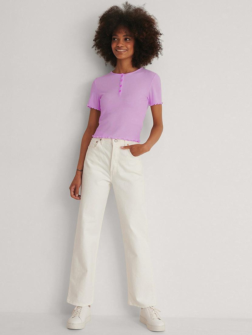 lavender solid short sleeves regular top - 20299486 - Standard Image - 2