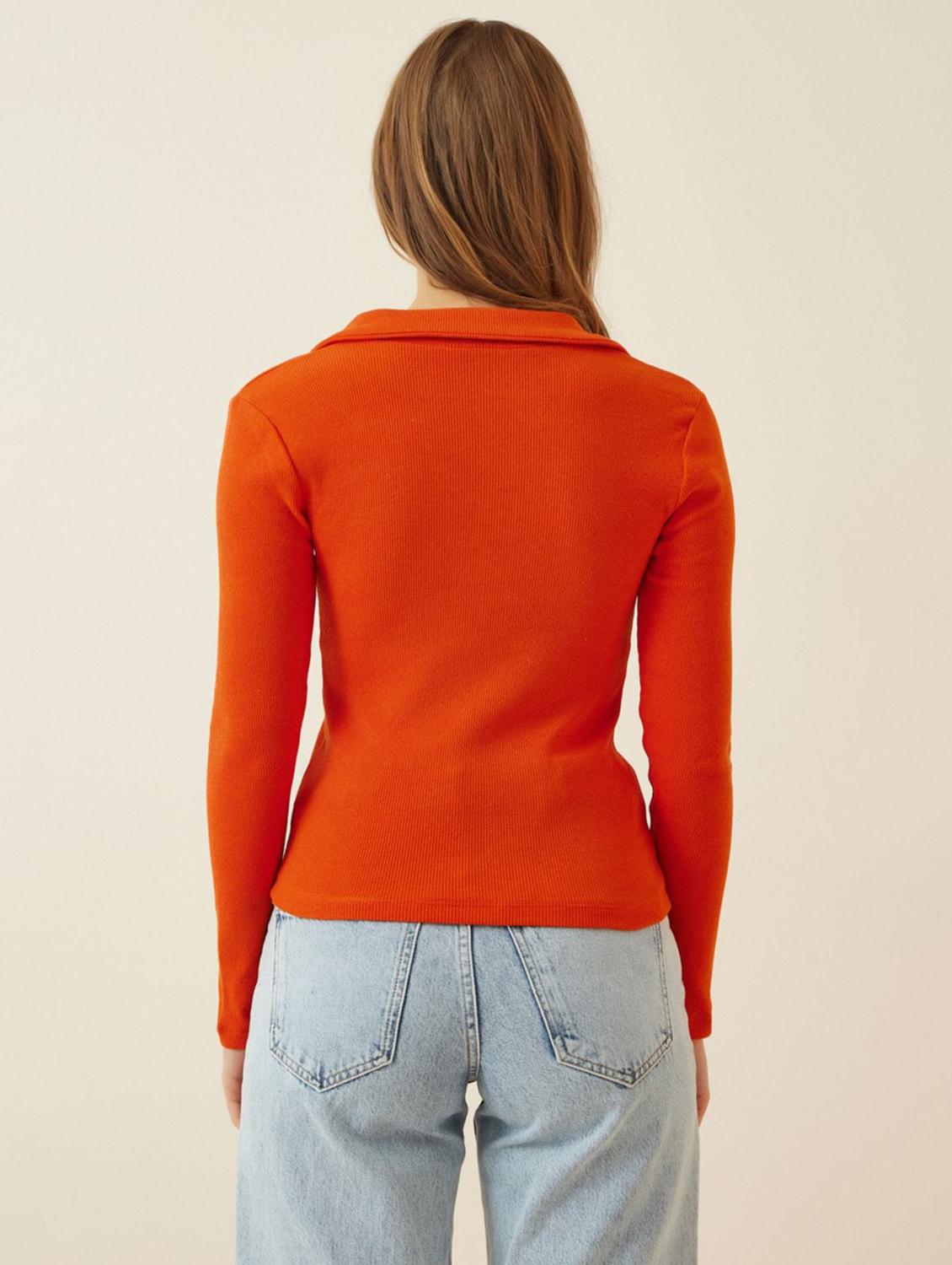 orange solid polo neck regular top - 20299508 - Standard Image - 2