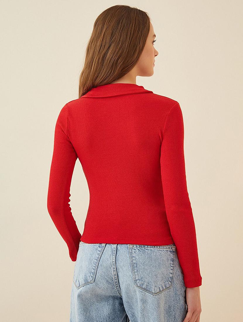 red solid polo neck regular top - 20299514 - Standard Image - 2