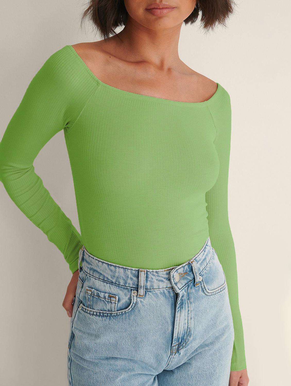 green slid long sleeves regular top - 20299532 - Standard Image - 2
