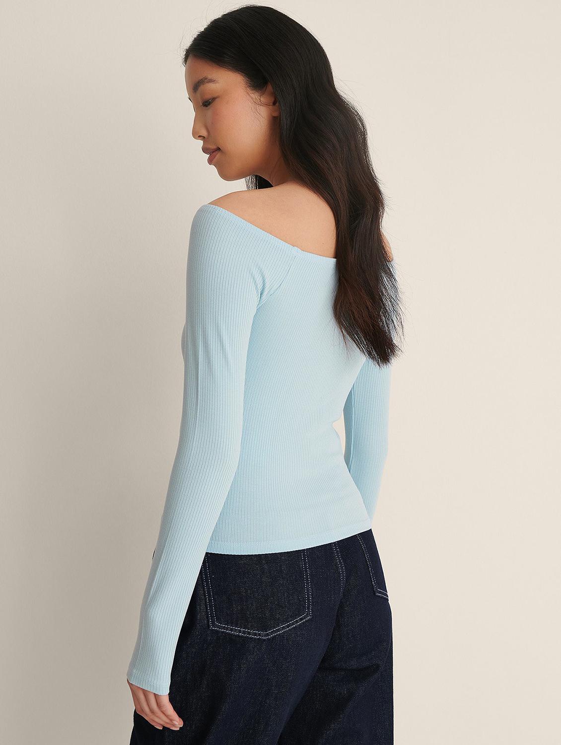 light blue solid long sleeves regular top - 20299533 - Standard Image - 2