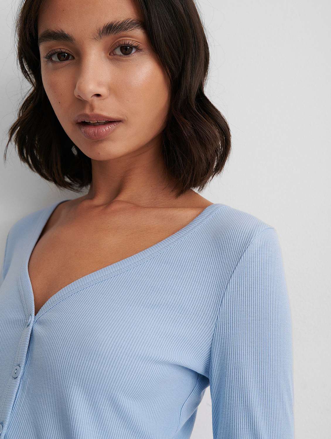 light blue solid long sleeves regular top - 20299541 - Standard Image - 2