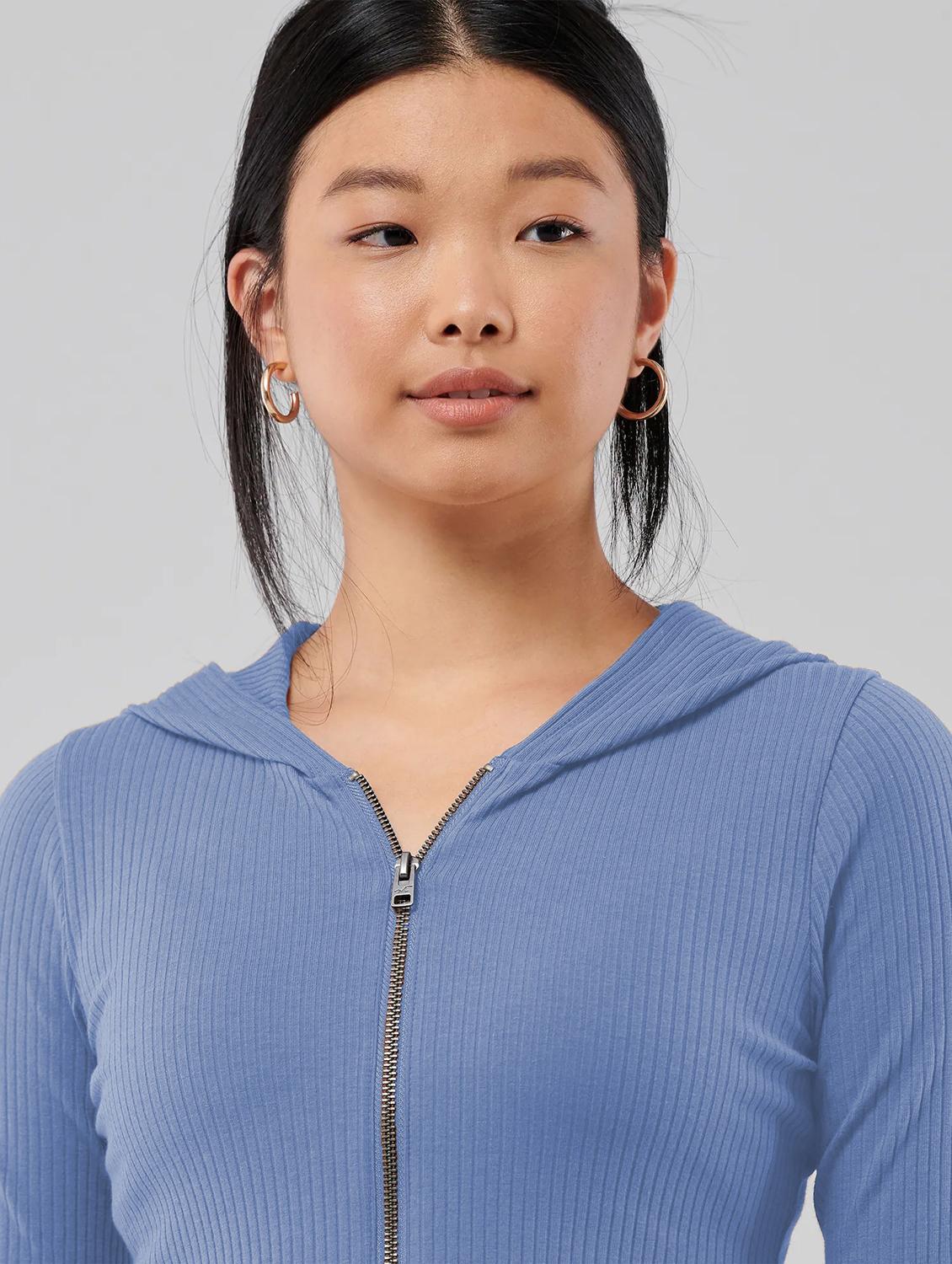 light blue solid hooded neck regular top - 20299547 - Standard Image - 2