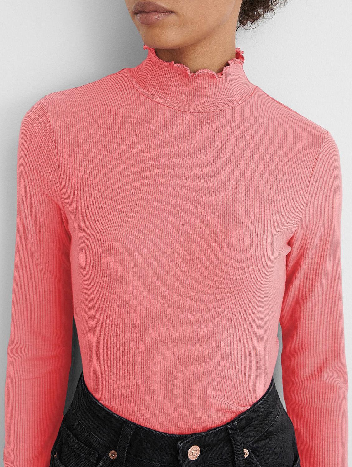 pink solid long sleeves high neck regular top - 20299566 - Standard Image - 2