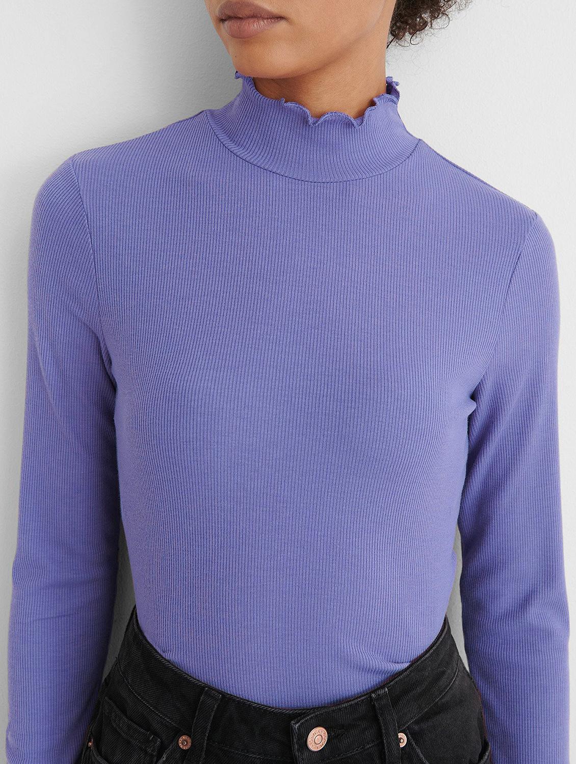 light blue solid long sleeves high neck regular top - 20299571 - Standard Image - 2