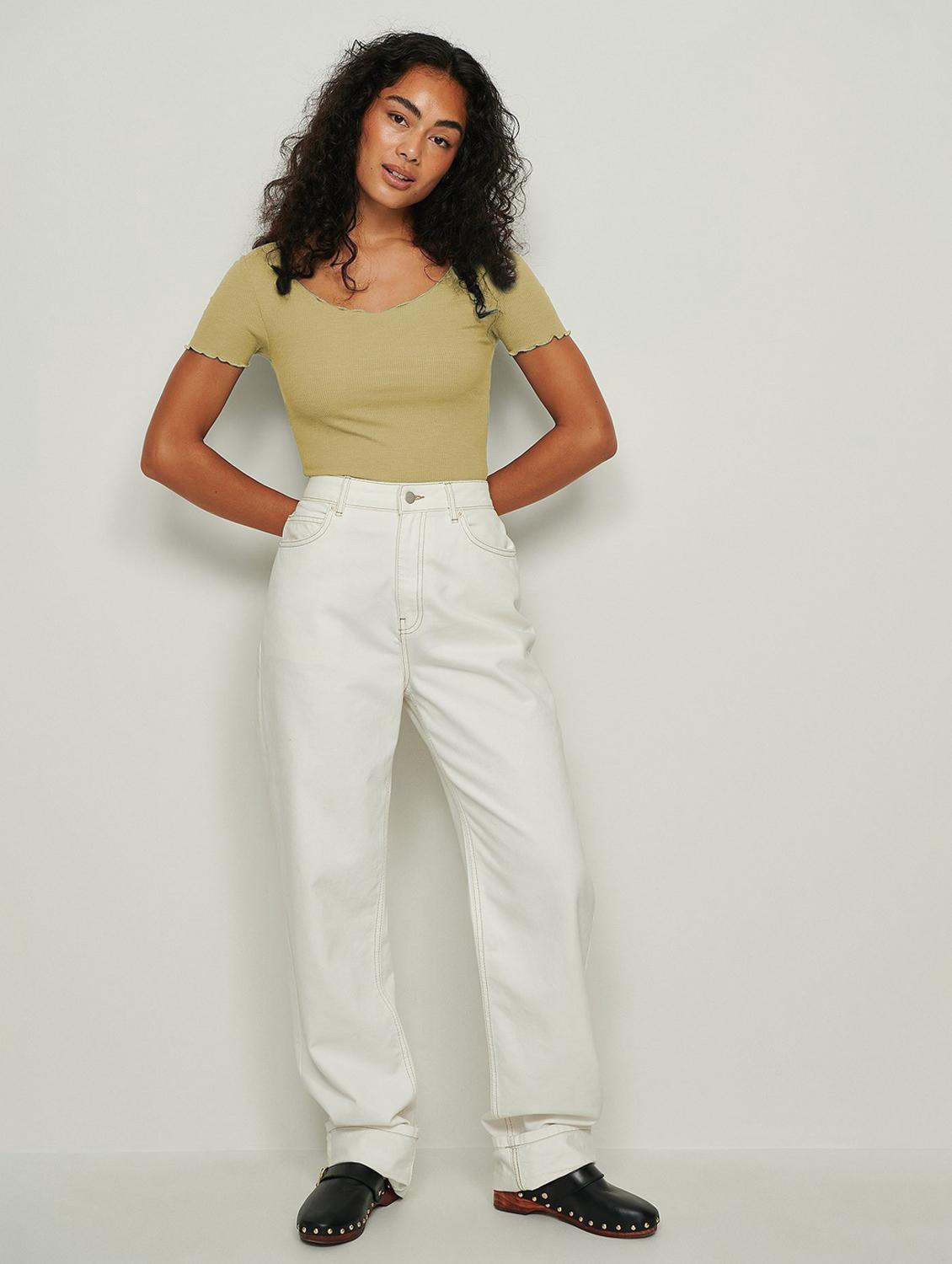 beige solid short sleeves regular top - 20299596 - Standard Image - 2