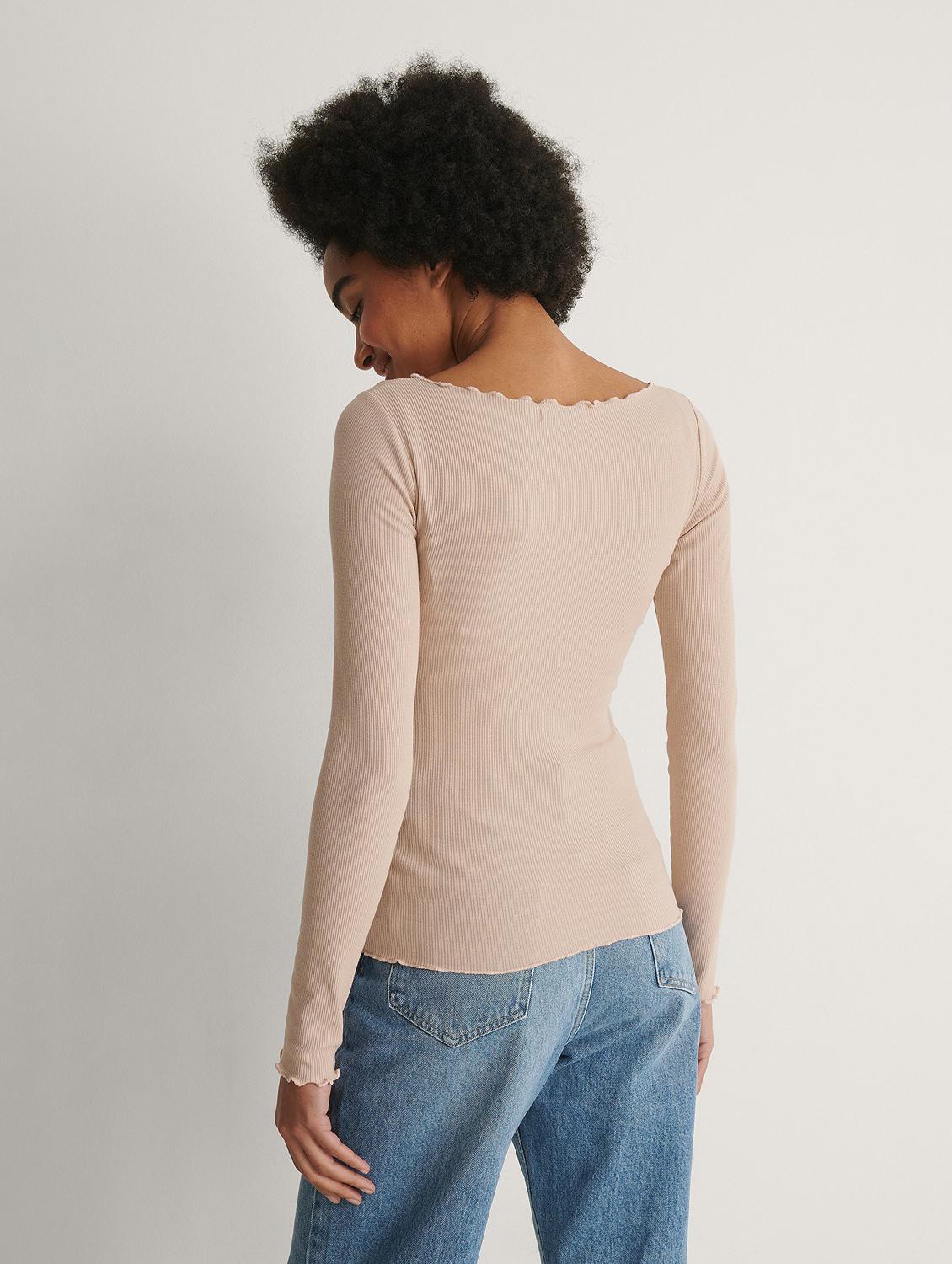 beige solid long sleeves regular top - 20299610 - Standard Image - 2