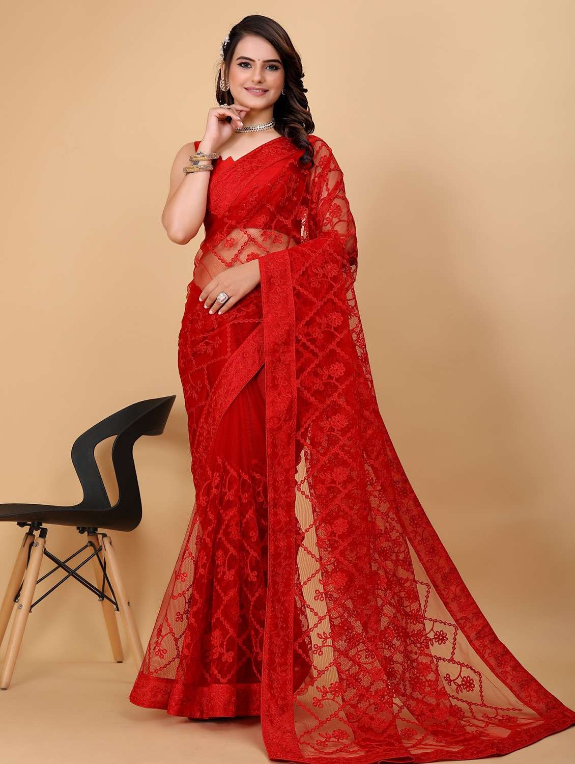 women's embroidered saree with blouse