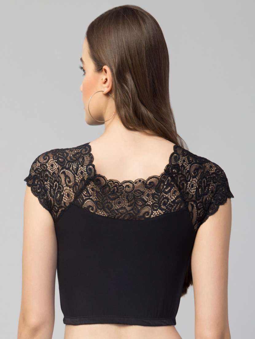 women black solid stitched blouse - 20300603 -  Standard Image - 2