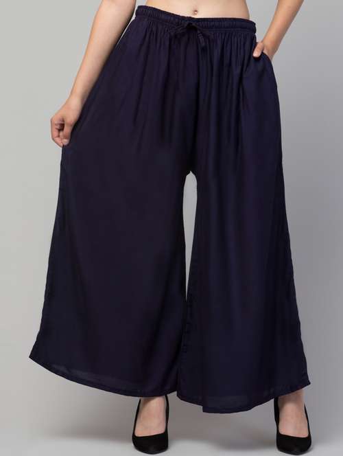 women mid rise solid flared palazzo - 20300626 - Standard Image - 0