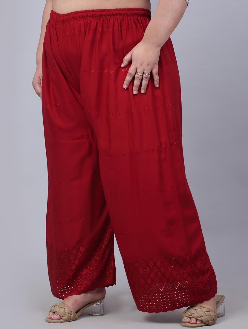 red solid with work palazzo - 20300638 - Standard Image - 2