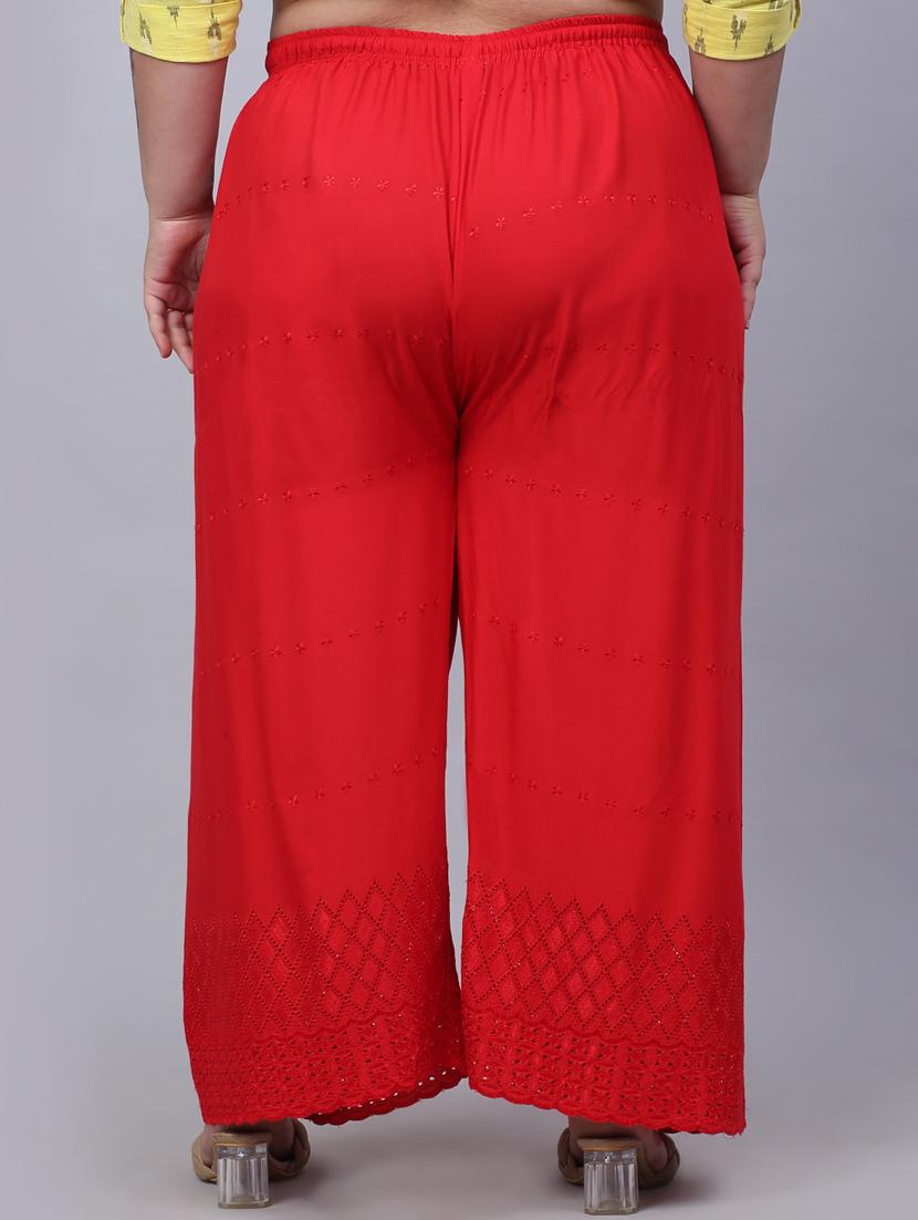 red solid with work palazzo - 20300638 - Standard Image - 7