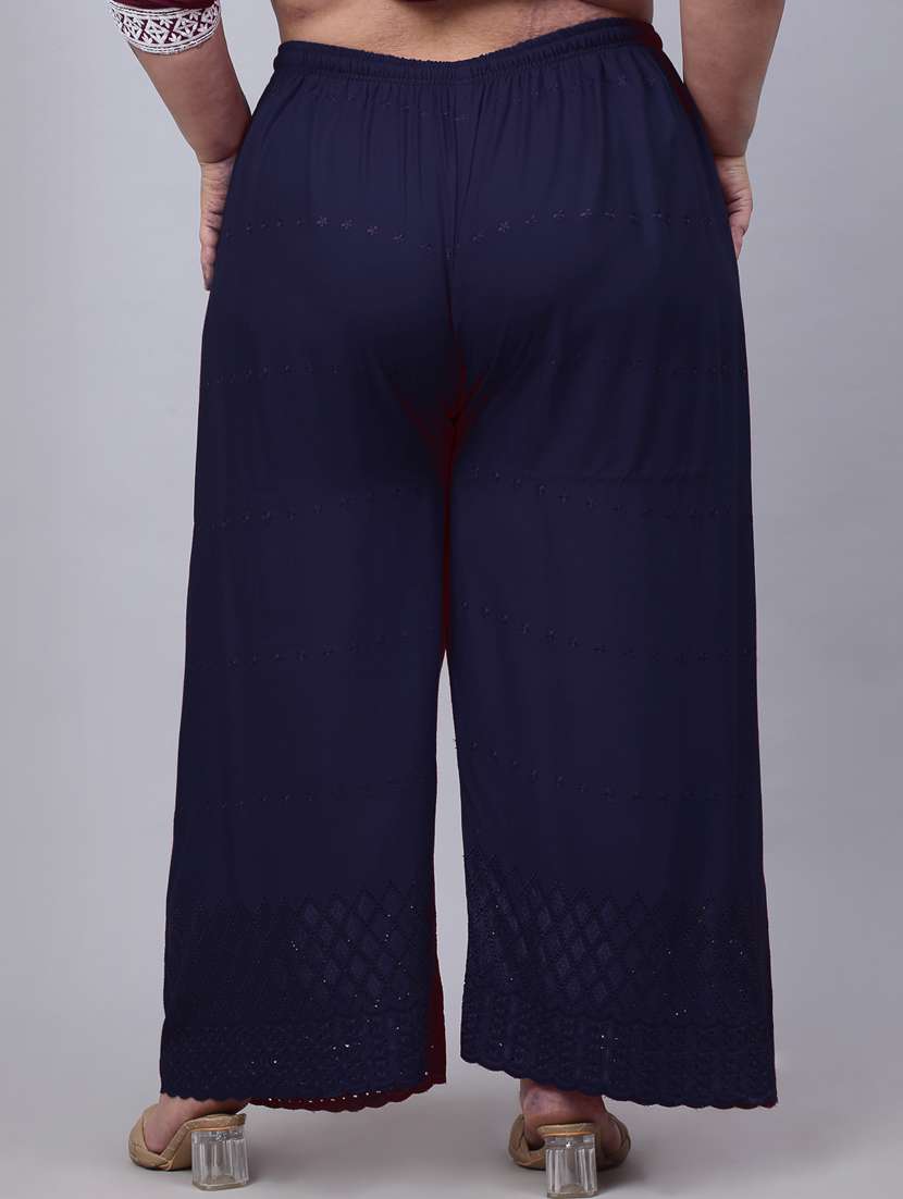 navy blue solid with work palazzo - 20300639 - Standard Image - 2