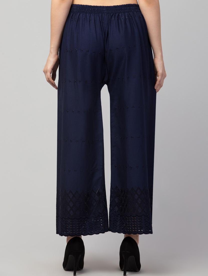 dark blue solid with work palazzo - 20300714 - Standard Image - 2