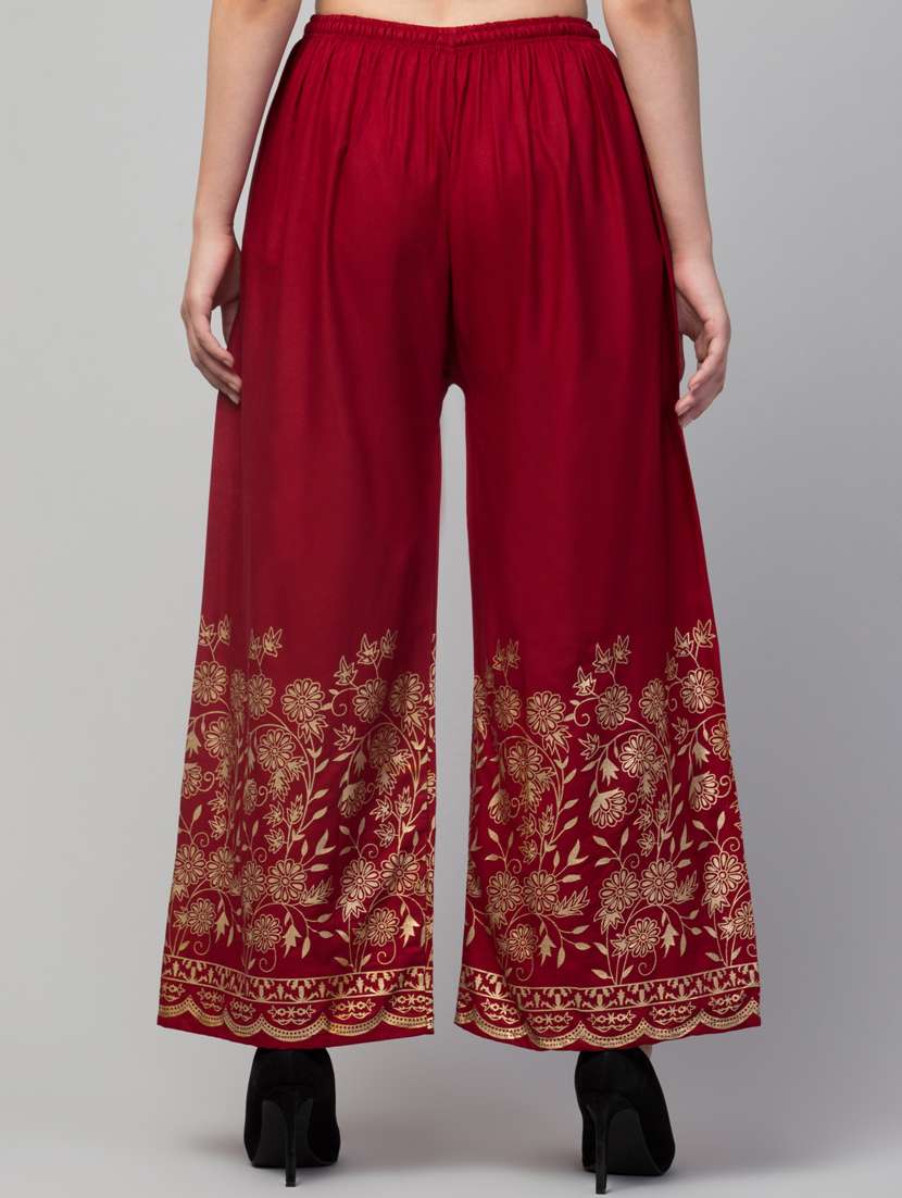 maroon bottom placement print palazzo - 20300754 -  Standard Image - 2