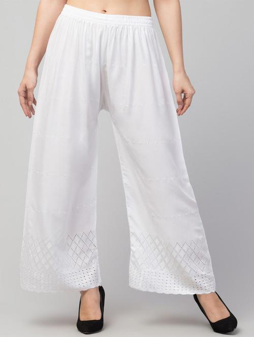 white solid with work palazzo - 20300767 -  Standard Image - 0