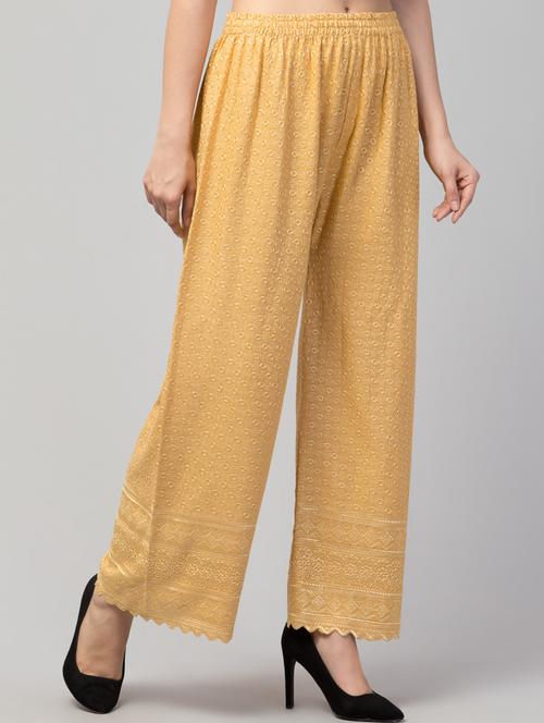 beige solid with work palazzo - 20300775 - Standard Image - 0