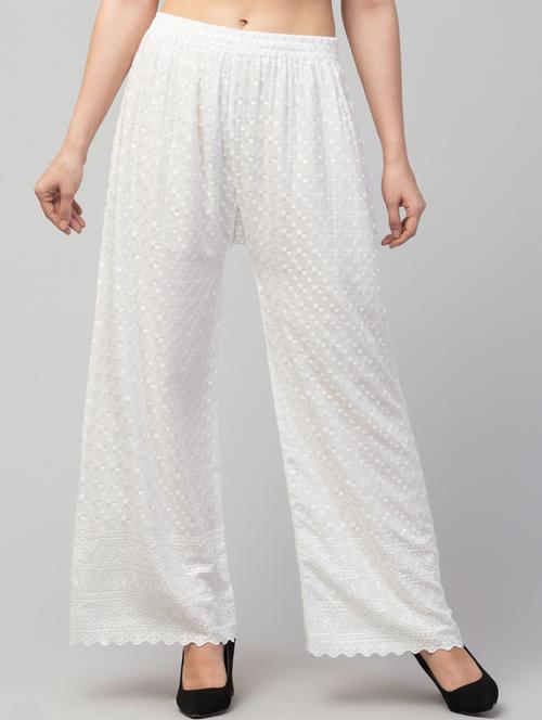 white solid with work palazzo - 20300777 - Standard Image - 0