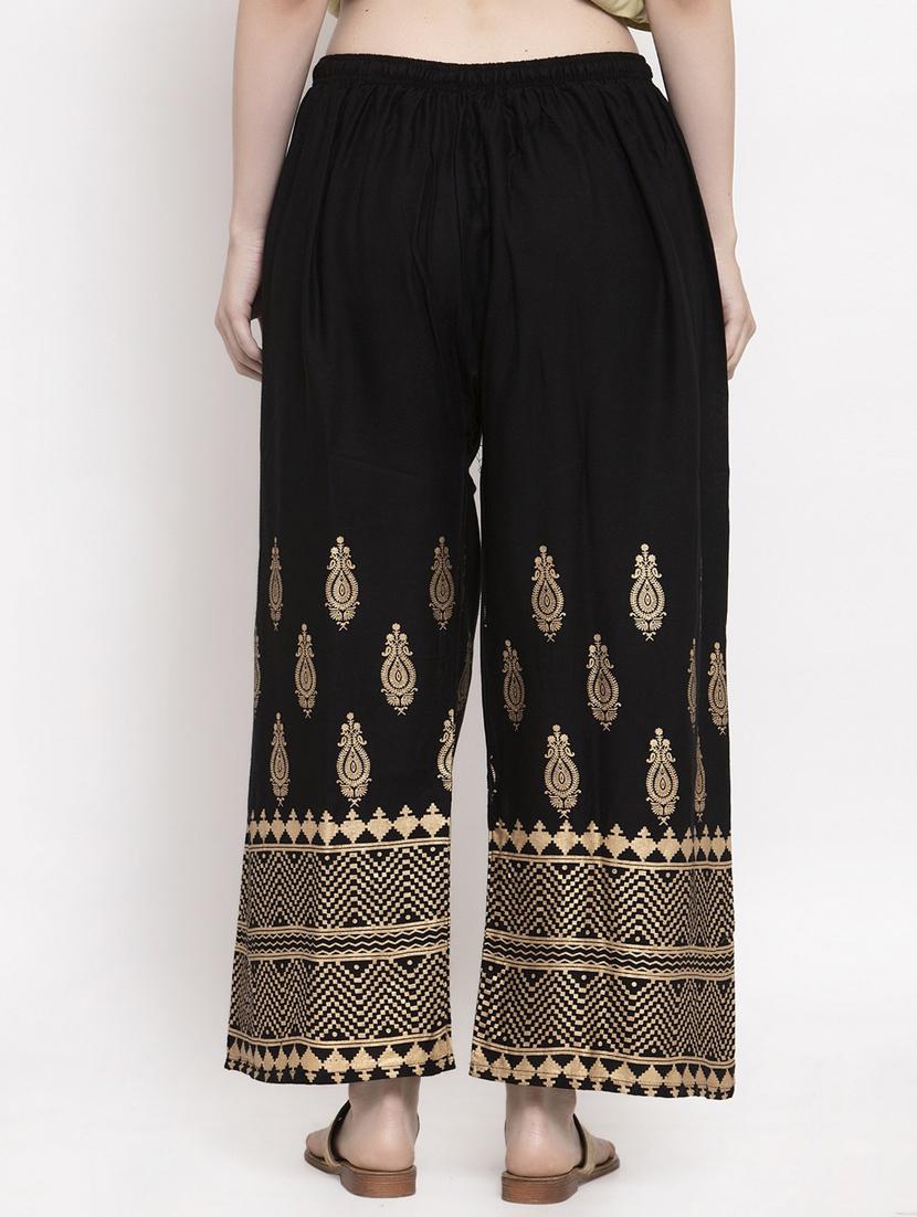 black bottom placement print straight palazzo - 20300788 - Standard Image - 2