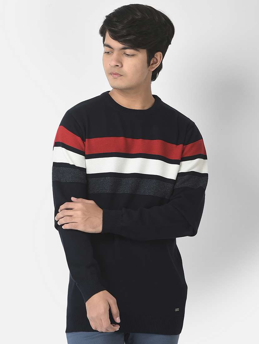 boys round neck color block sweater