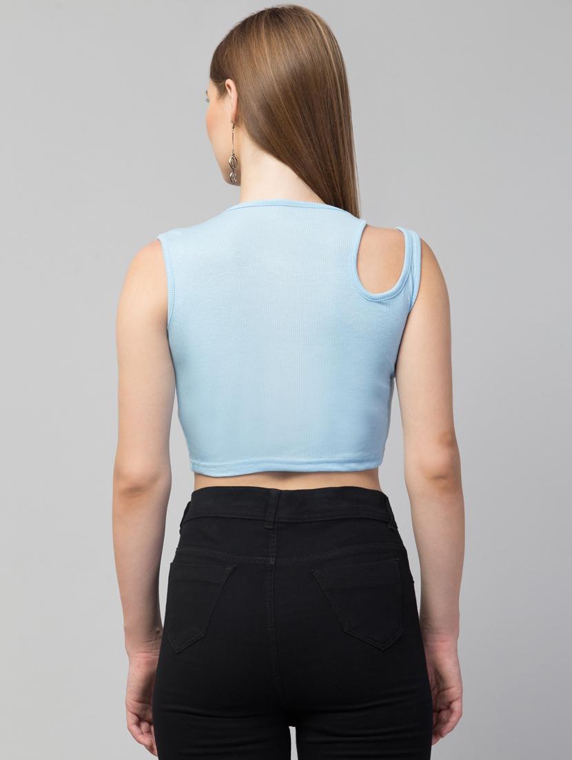 light blue solid sleeveless crop top - 20301313 - Standard Image - 2
