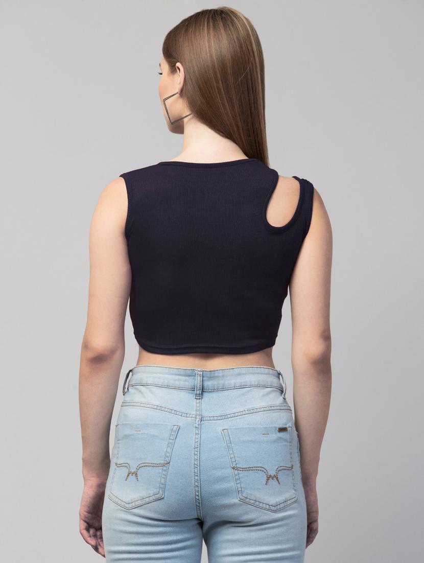 black solid sleeveless crop top - 20301314 - Standard Image - 2