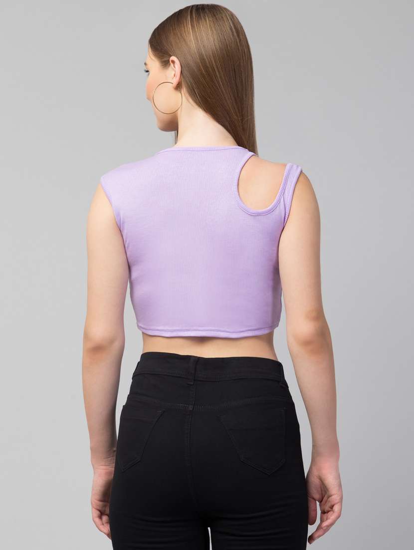 lavender solid sleeveless crop top - 20301315 - Standard Image - 2