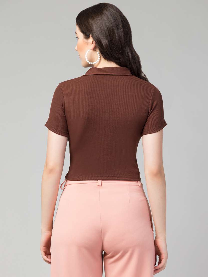 brown solid crop top - 20301323 -  Standard Image - 2