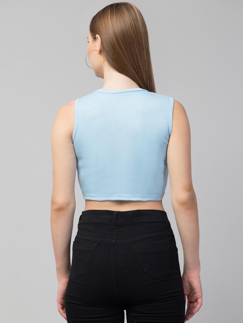 crew neck solid crop top - 20301337 - Standard Image - 2