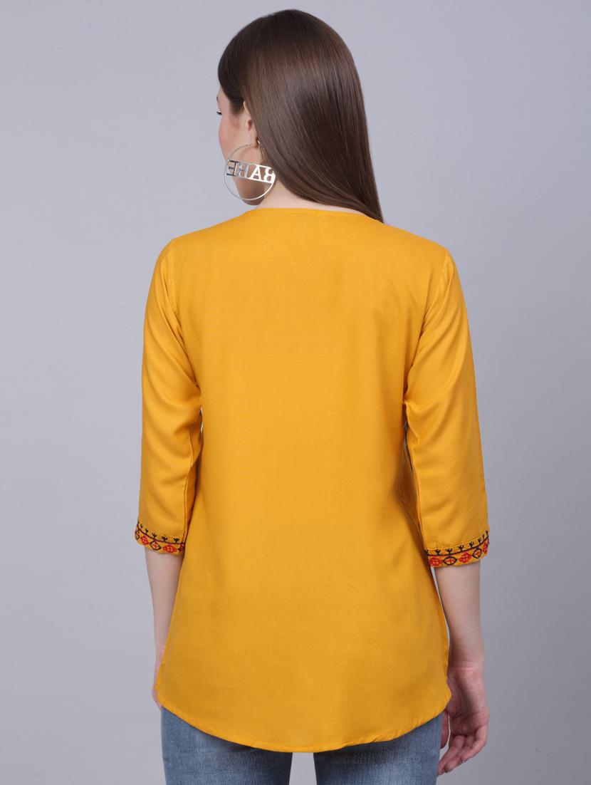 yellow embroidered regular tunic - 20301339 - Standard Image - 2
