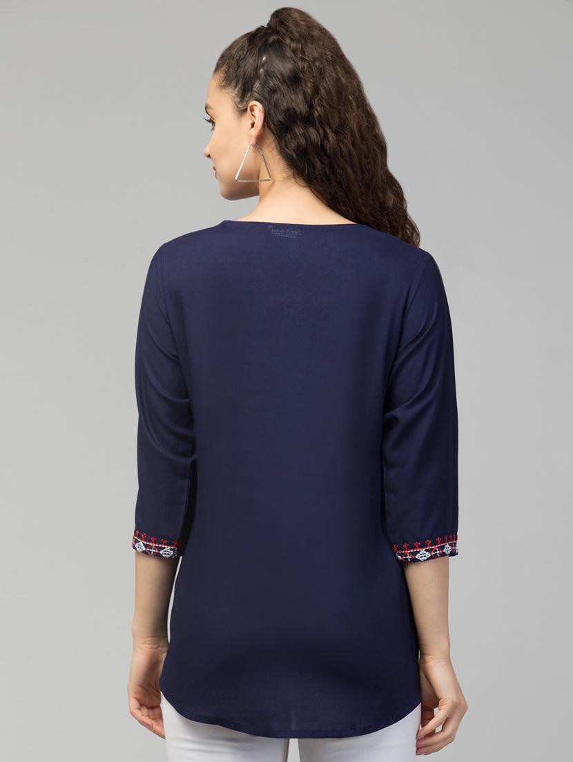 dark blue embroidered regular tunic - 20301342 - Standard Image - 2