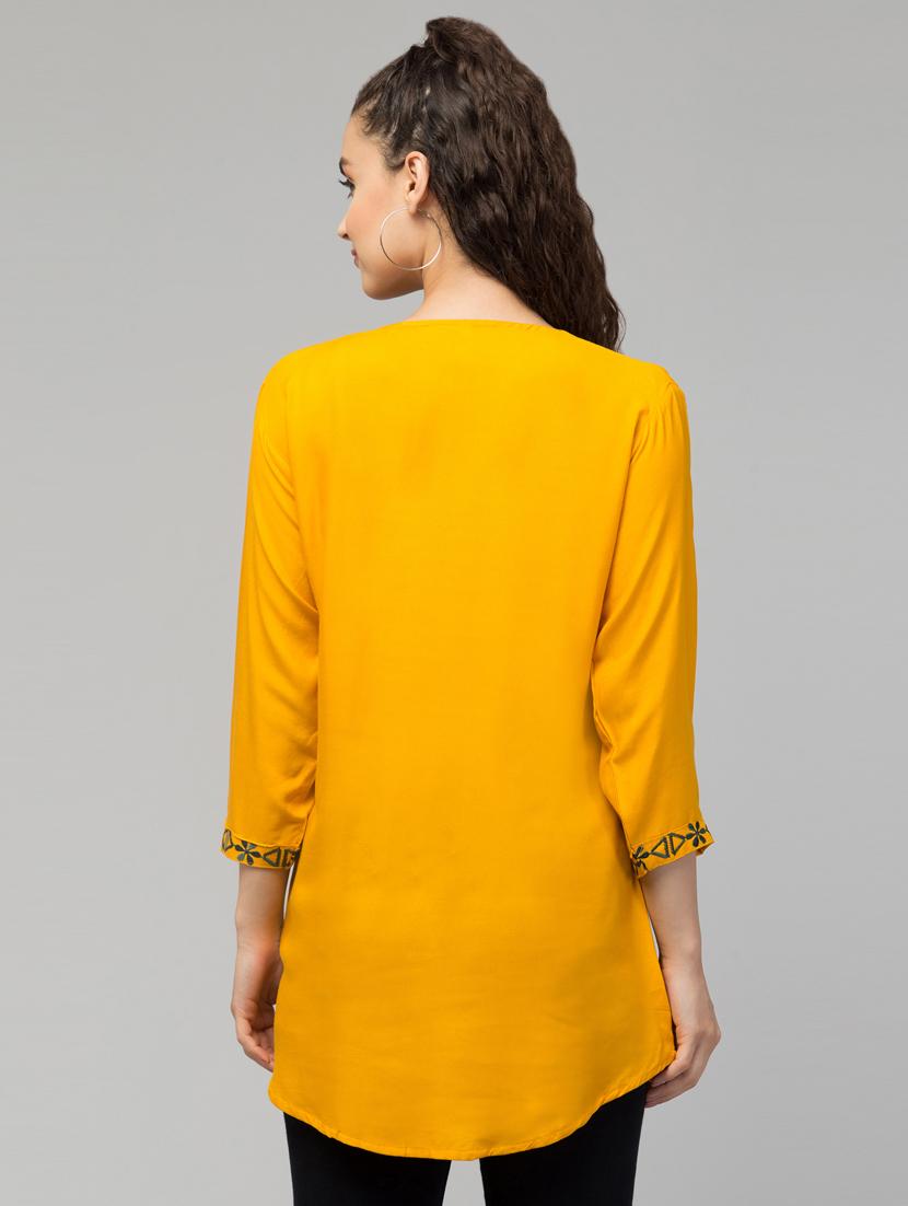 yellow embroidered a-line tunic - 20301368 - Standard Image - 2