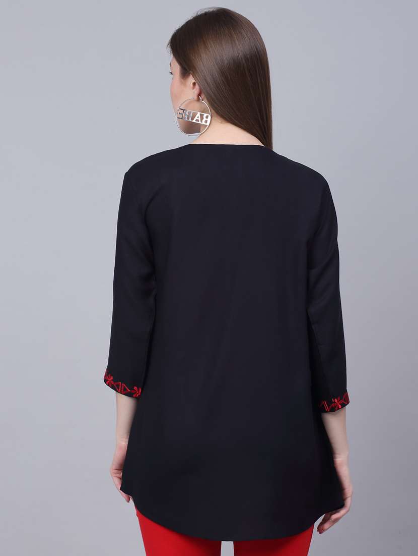 navy blue floral embroidred a-line tunic - 20301369 - Standard Image - 2